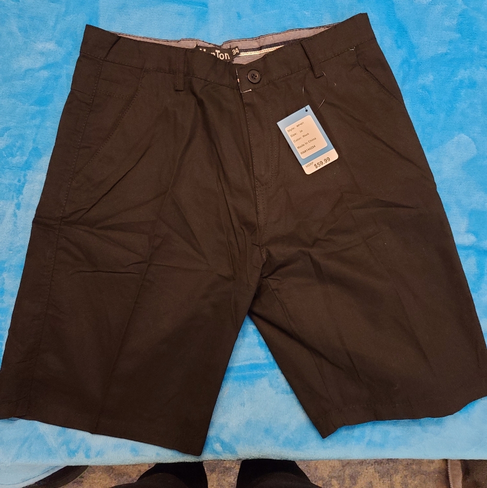 HanTon Men's flat front black shorts